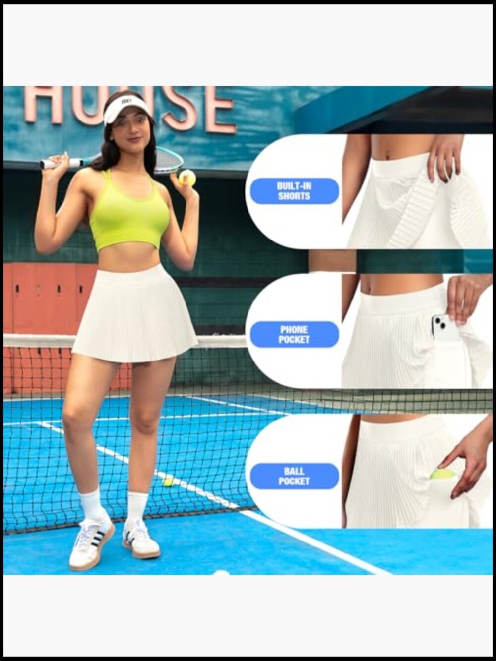 Pleated Tennis Skort with Built-in Shorts High Waist Athletic Skirt with Pockets - Picture 4 of 6